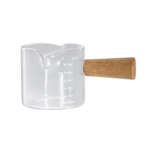 Glass Measuring Cup with Wood Handle – Espresso Shot Glass