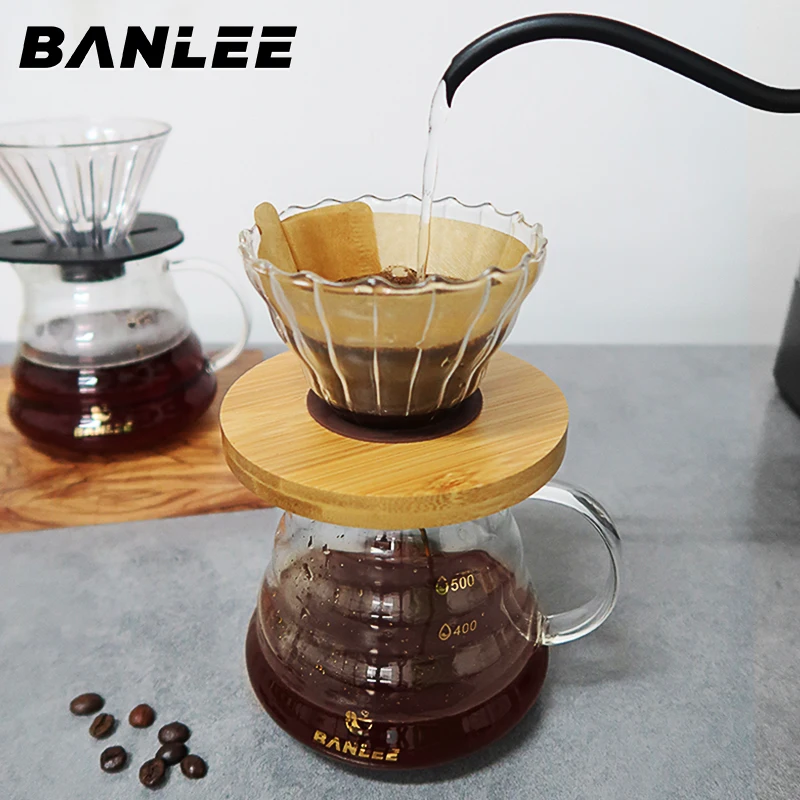 Glass Coffee Server 600ml – Heat-Resistant Pot with Wood Handle
