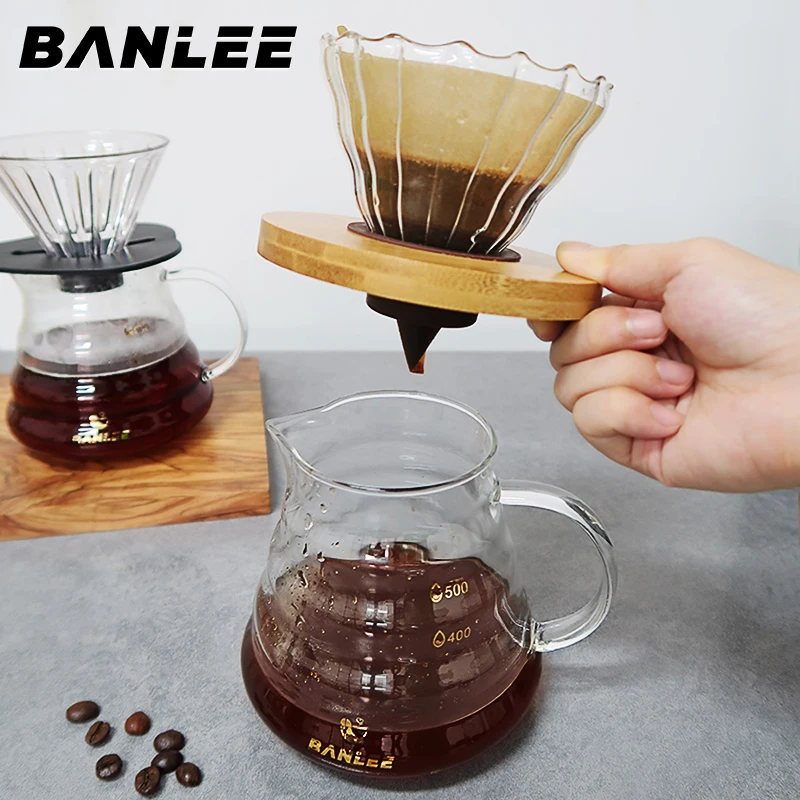 Glass Coffee Server 600ml – Heat-Resistant Pot with Wood Handle